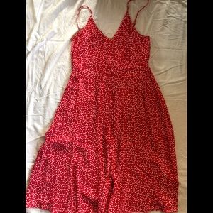 Red Polka Dot Button-Front Midi Dress